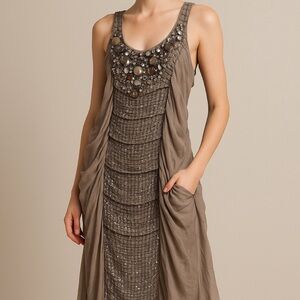 Elegant Taupe Embellished Mini Dress